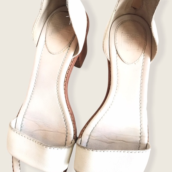 Frye White Brielle Zip Wood Block Genuine Leather Casual Ankle Sandals/Heels - Picture 6 of 16